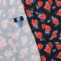 Cotton Blend - Italian Jersey - Neon Florals - Black + Rose