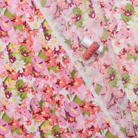 Rayon - Challis Print - Flower Fields - Pink