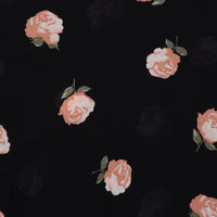 Rayon - Georgette - Roses - Black Olive Peach