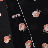 Rayon - Georgette - Roses - Black Olive Peach