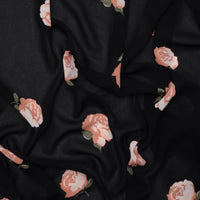 Rayon - Georgette - Roses - Black Olive Peach