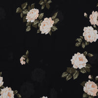 Rayon - Georgette - Roses - Black Olive Cream