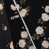 Rayon - Georgette - Roses - Black Olive Cream