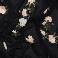 Rayon - Georgette - Roses - Black Olive Cream