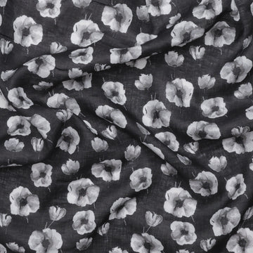 Linen - Digital Print - Poppies - Black White