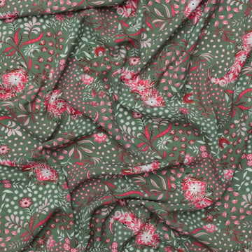 Rayon - Salerno - Challis Print - Green Pink