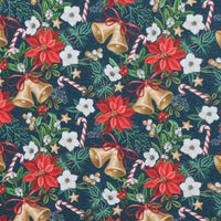 Cotton - Fleece - Holiday Prints - Poinsettia - Teal