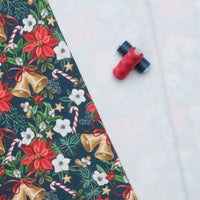 Cotton - Fleece - Holiday Prints - Poinsettia - Teal