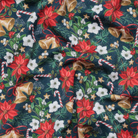 Cotton - Fleece - Holiday Prints - Poinsettia - Teal