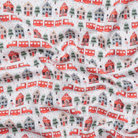Cotton - Fleece - Holiday Prints - Village - White