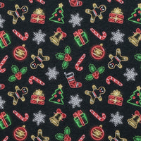 Cotton - Fleece - Holiday Prints - Neon Ornaments - Black