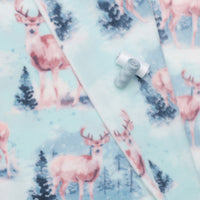 Camelot - Fleece - Winter Deer Scene - Light Blue