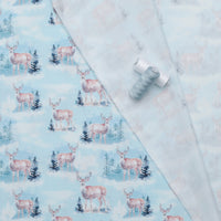 Camelot - Cotton - Winter Land - Winter Deer Scene - Light Blue
