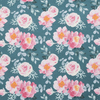 Rayon - Jersey - Roses - Green Pink