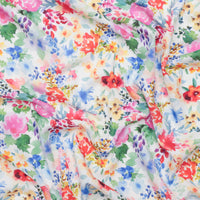 Linen Slub - Digital Print - White Pink Blue