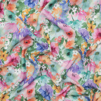 Linen Slub - Digital Print - Green Pink Orange