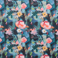 Cotton - Stretch Sateen - Digital Print - Floral Pond - Teal Pink