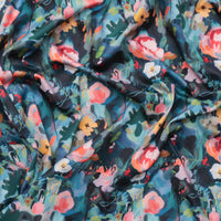 Cotton - Stretch Sateen - Digital Print - Floral Pond - Teal Pink