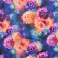 Cotton - Stretch Sateen - Digital Print - Rose Swirls - Coral Purple