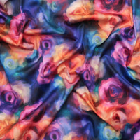 Cotton - Stretch Sateen - Digital Print - Rose Swirls - Coral Purple