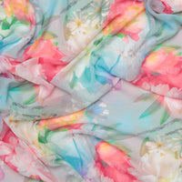 Poly - Chiffon - Digital Print - Blue Orange Rose
