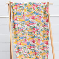 Rayon - Slub - Digital Print - Ivory Blue Gold