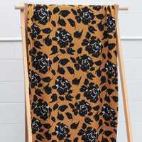 Rayon - Poplin Print - Roses - Gold Black