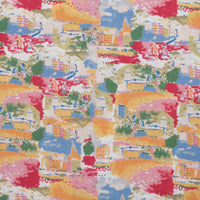 Rayon - Slub - Digital Print - Ivory Blue Gold