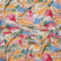 Rayon - Slub - Digital Print - Ivory Blue Gold