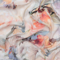 Rayon - Stretch Slub - Digital Print - White Tan Mult