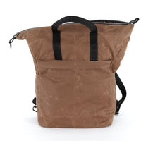 Vega bag in brown waxed canvas with wide opening