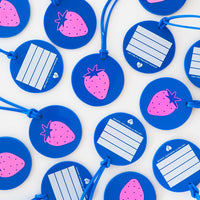 Sarah Hearts - Luggage Tag - Strawberry Pink and Blue
