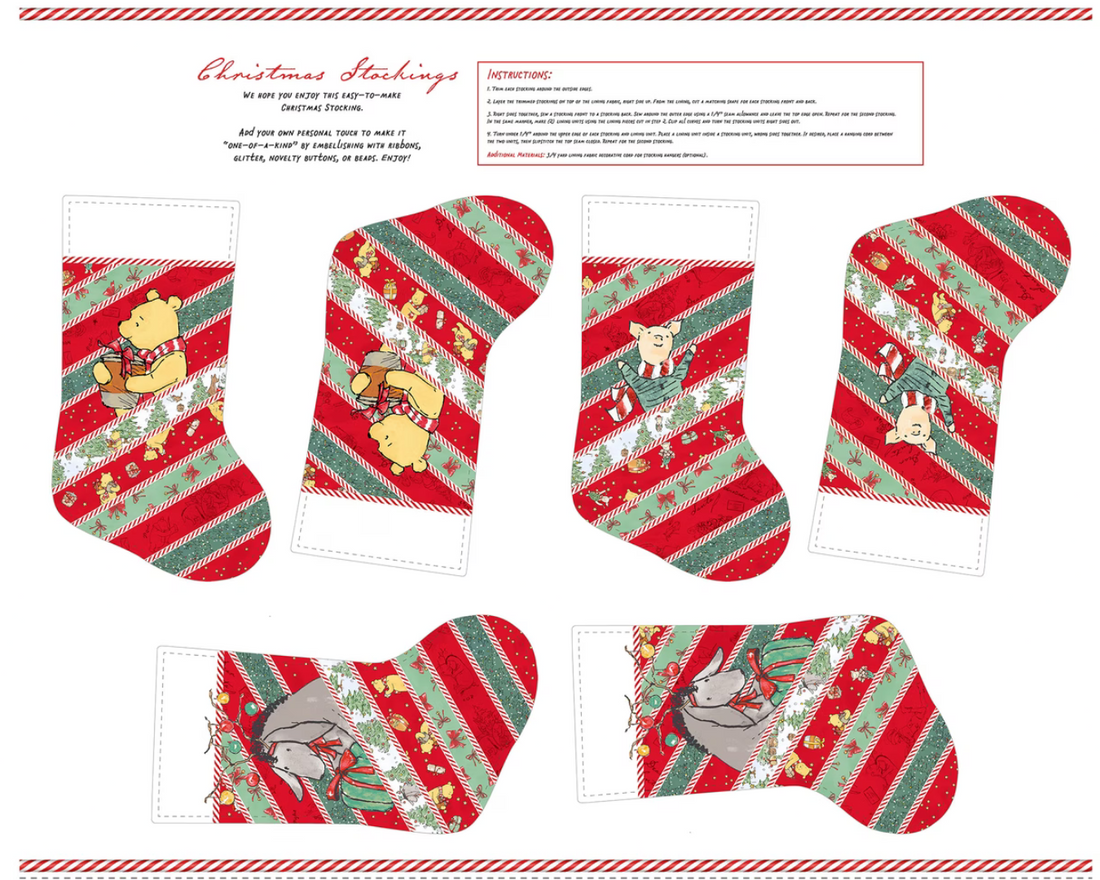 Studio E - Cotton - Christmas At Pooh Corner - Christmas Stockings - Panel