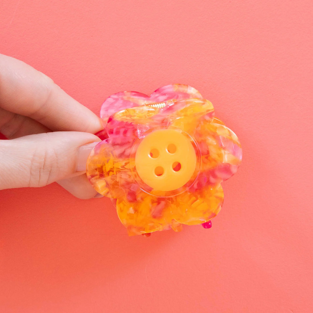 Sarah Hearts - Hair Claw Clip - Daisy Button Pink and Yellow