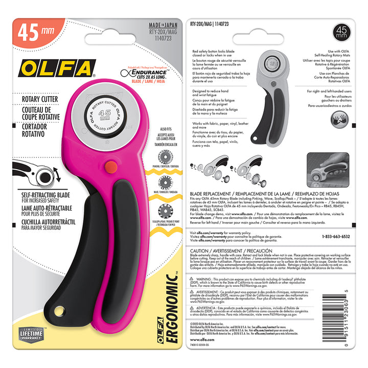 OLFA - Deluxe Ergonomic Handle Rotary Cutter - 45mm - Magenta