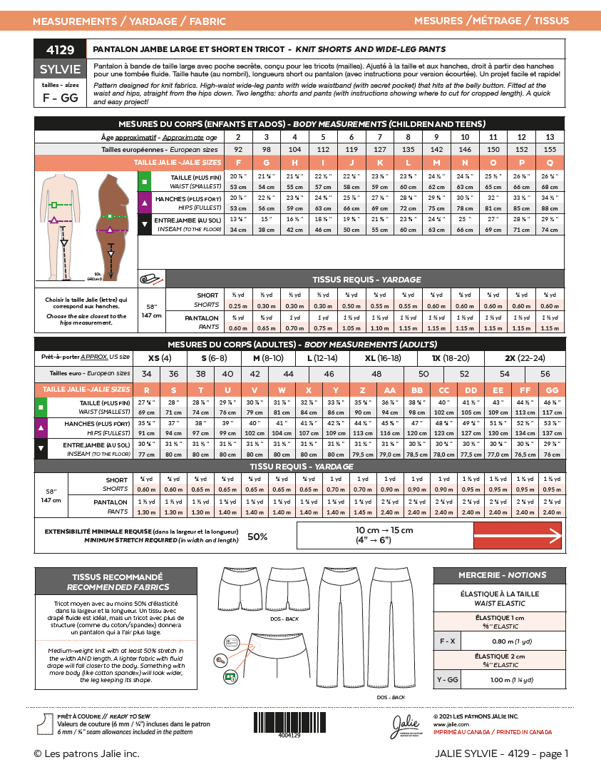 Jalie - Sylvie Knit Short & Pant