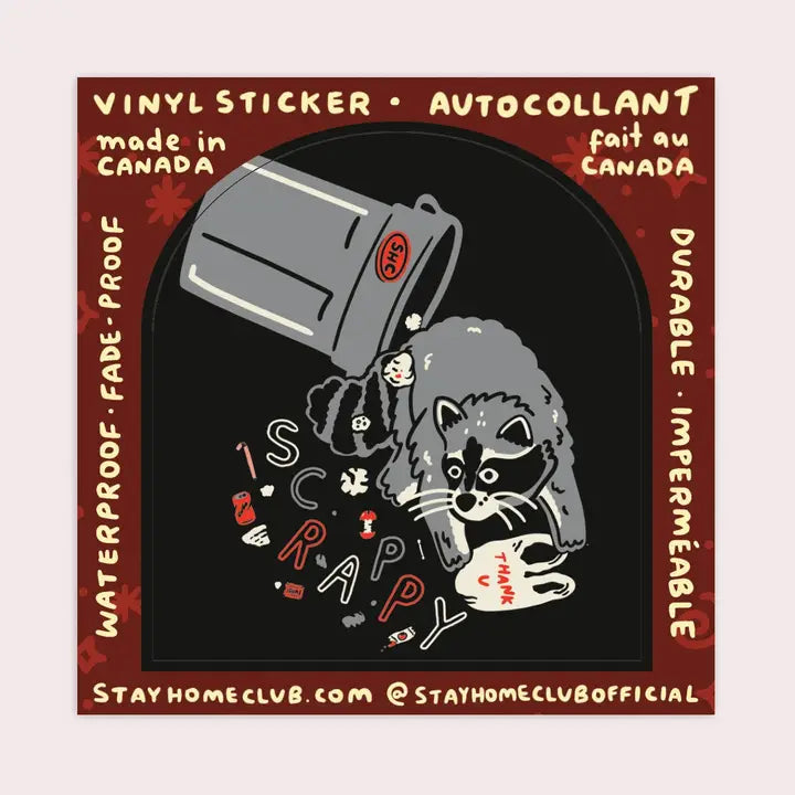 Stay Home Club - Vinyl Sticker - Scrappy Raccoon (Trash)