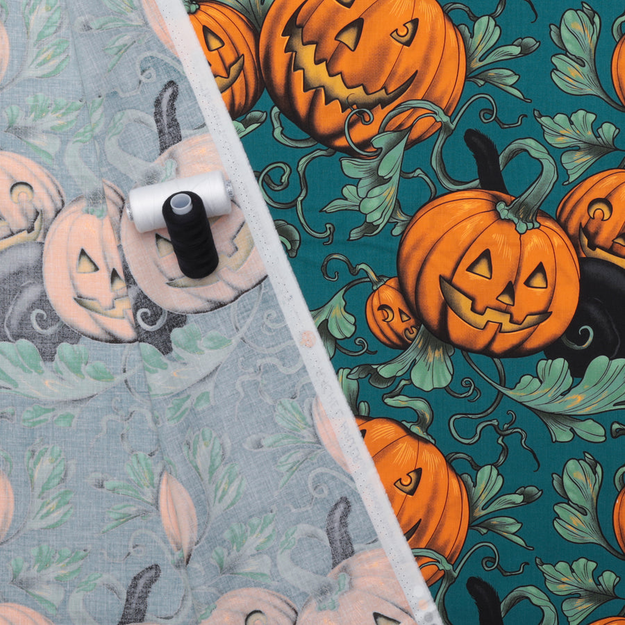 Free Spirit - Cotton - Storybook Halloween - Pumpkin Patch - Turquoise