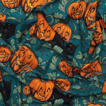 Free Spirit - Cotton - Storybook Halloween - Pumpkin Patch - Turquoise