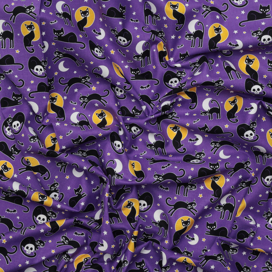 Benartex - Cotton - Glow-O-Ween - Spooky Cats - Purple