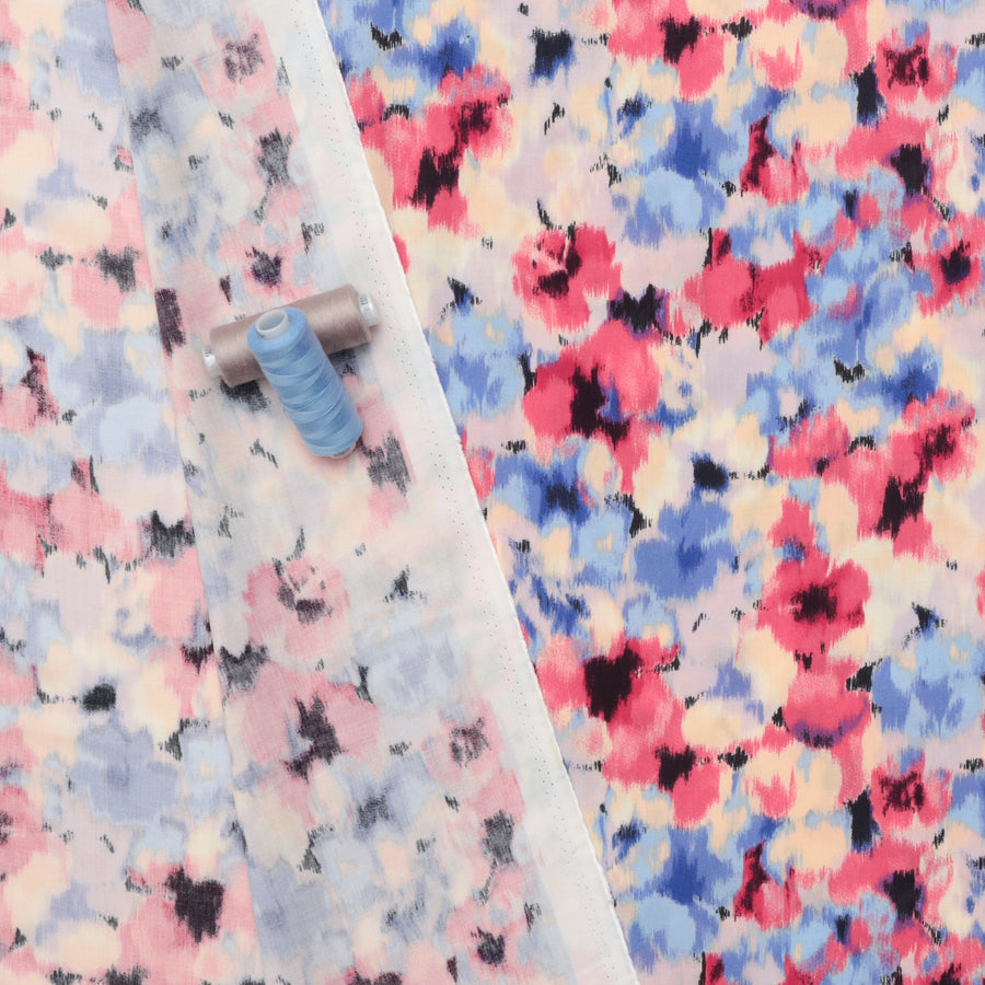 Rayon - Salerno Print - Abstract Floral - Pink Blue