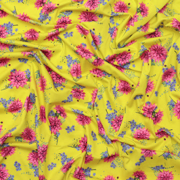 Cotton Blend - Italian Jersey - Neon Florals - Chartreuse + Pink
