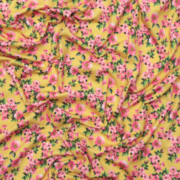 Cotton Blend - Italian Jersey - Neon Florals - Yellow + Pink