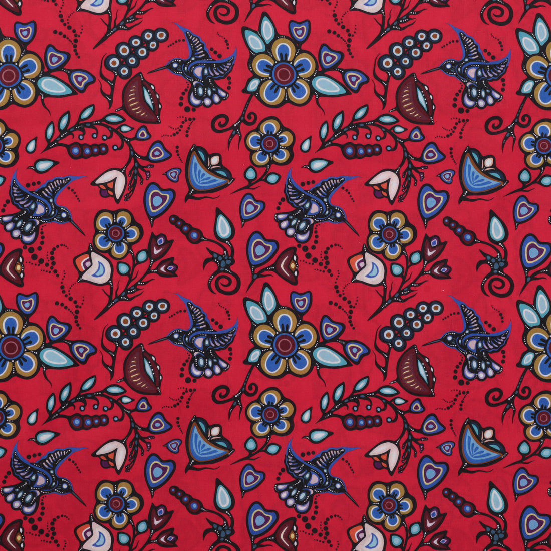 Jackie Traverse - Poplin - Ojibway Florals - Hummingbird - Red