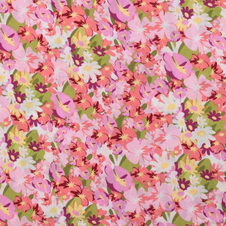 Rayon - Challis Print - Flower Fields - Pink
