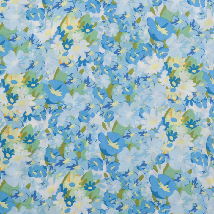 Rayon - Challis Print - Flower Fields - Blue