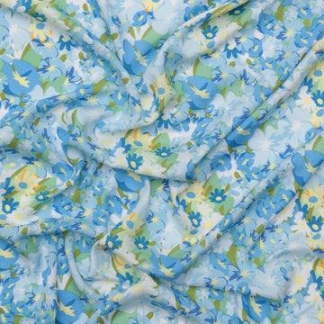 Rayon - Challis Print - Flower Fields - Blue