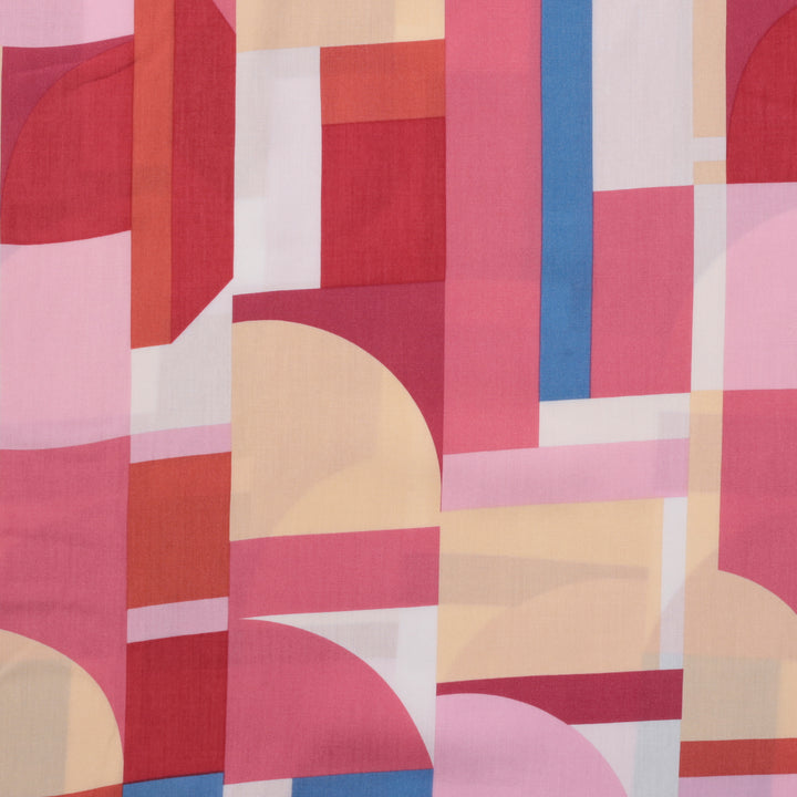 Rayon - Challis Print - Shapes - Pink
