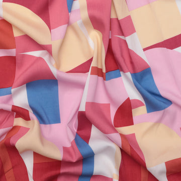 Rayon - Challis Print - Shapes - Pink