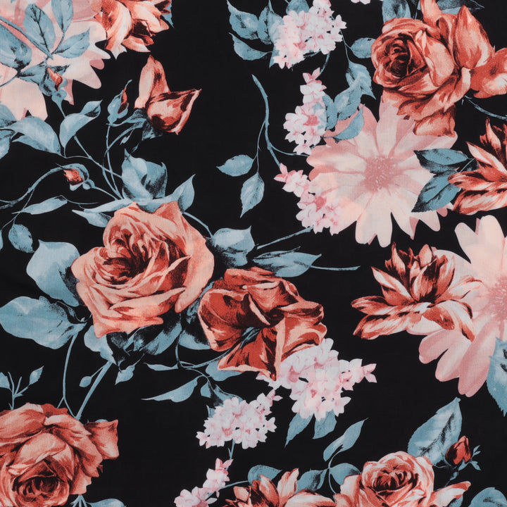 Rayon - Challis Print - Floral - Black